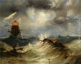 Storm Canvas Paintings - The Irwin Lighthouse Storm Raging